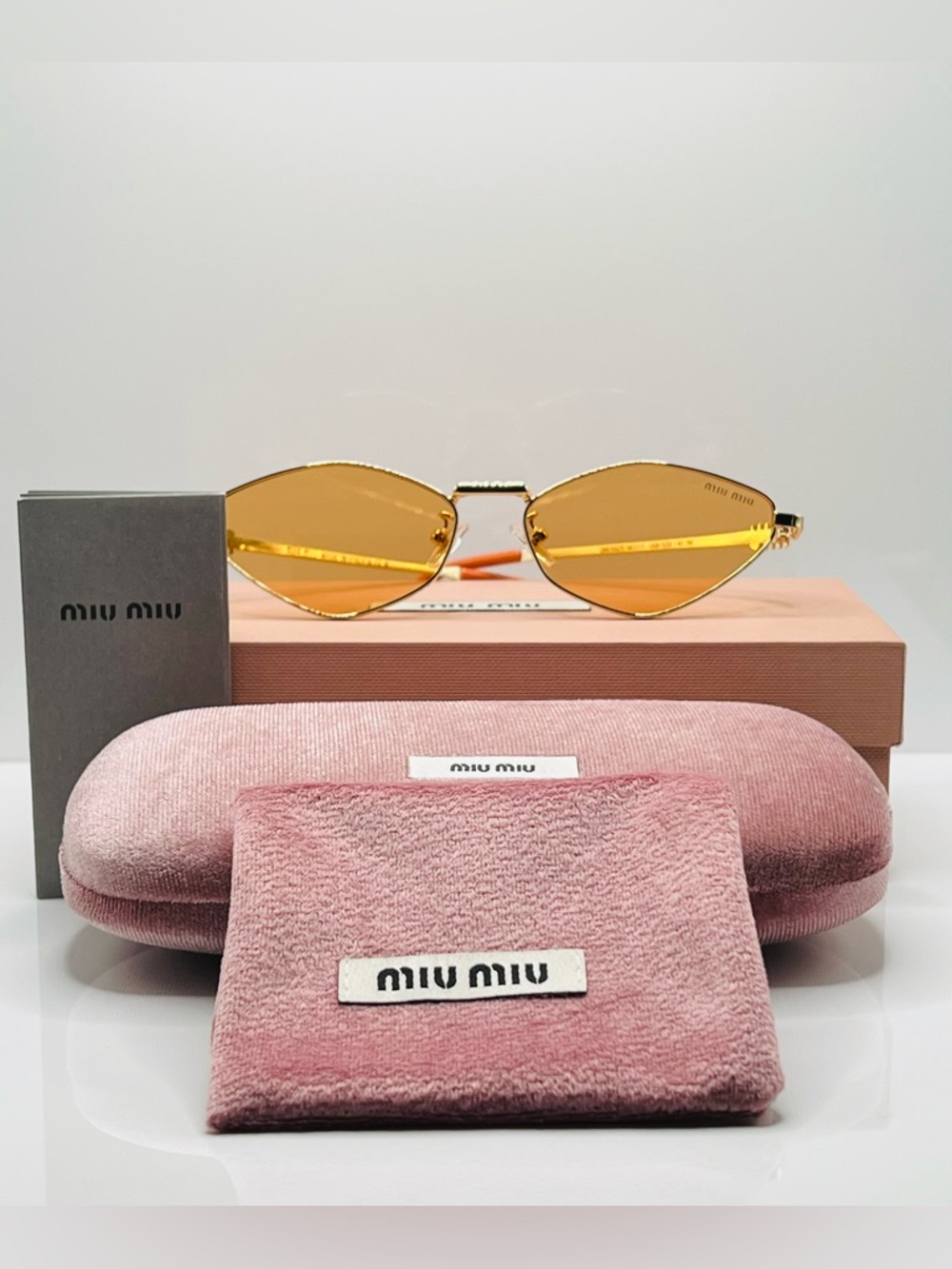 MIU MIU Gold Geometric Honey Tint Sunglasses - Full Set - Picture 4 of 7